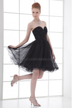 Sleeveless Satin Fine Netting Beading Short/Mini Little Black Dresses 02021530