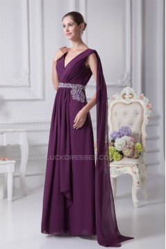 A-Line V-Neck Beading Long Purple Prom/Formal Evening Dresses 02020154