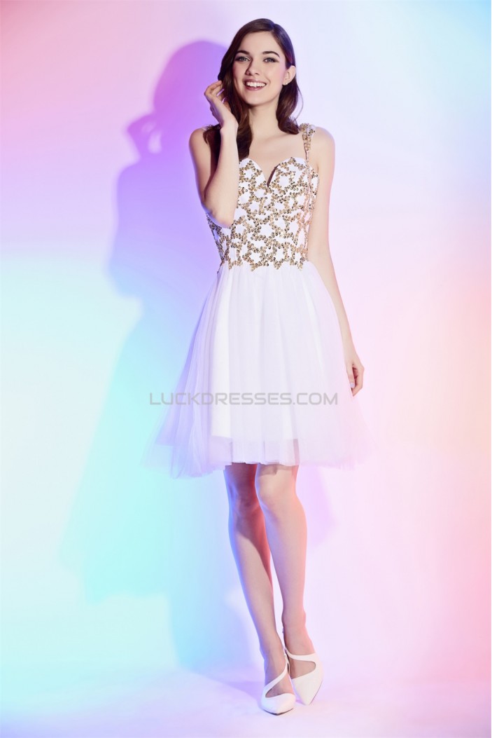 A-Line Straps Sleeveless Sequins Beaded Knee-Length Prom Formal Evening Cocktail Homecoming Dresses 02021544