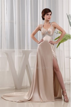 Court Train Elastic Woven Satin Halter A-Line Prom/Formal Evening Dresses 02020161