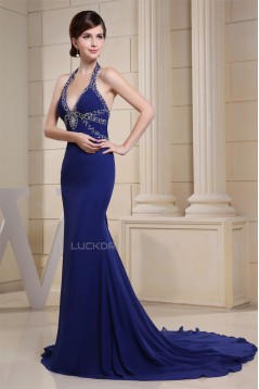 Trumpet/Mermaid Halter Long Blue Chiffon Prom/Formal Evening Dresses 02020162