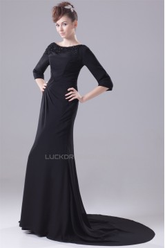 Court Train Sheath/Column Chiffon Long Black Prom/Formal Evening Dresses 02020163