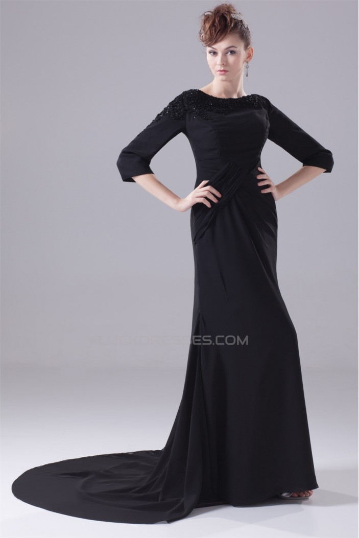 Court Train Sheath/Column Chiffon Long Black Prom/Formal Evening Dresses 02020163