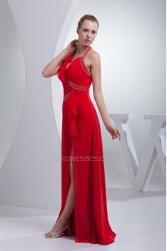 Floor-Length Beading Sleeveless Halter A-Line Long Red Prom/Formal Evening Dresses 02020185
