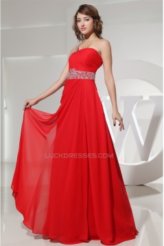 A-Line Floor-Length One-Shoulder Beading Long Red Chiffon Prom/Formal Evening Dresses 02020188