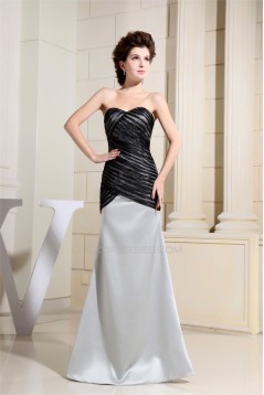 Floor-Length Satin Tulle Sleeveless Mermaid/Trumpet Black White Prom/Formal Evening Dresses 02020193