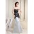 Floor-Length Satin Tulle Sleeveless Mermaid/Trumpet Black White Prom/Formal Evening Dresses 02020193