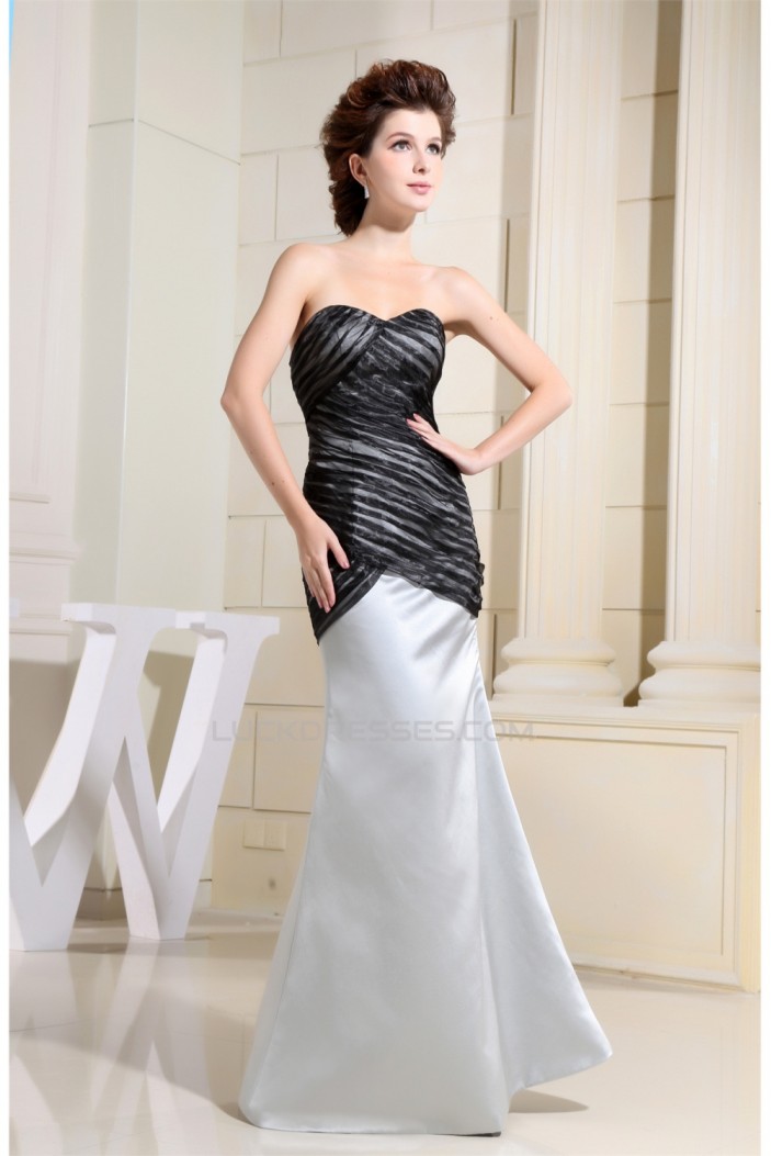 Floor-Length Satin Tulle Sleeveless Mermaid/Trumpet Black White Prom/Formal Evening Dresses 02020193