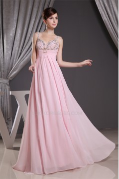 A-Line Floor-Length V-Neck Chiffon Long Pink Prom Evening Bridesmaid Dresses 02020202