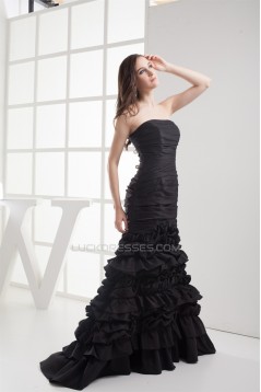 Mermaid/Trumpet Sleeveless Strapless Brush Sweep Train Long Black Prom Evening Dresses 02020222