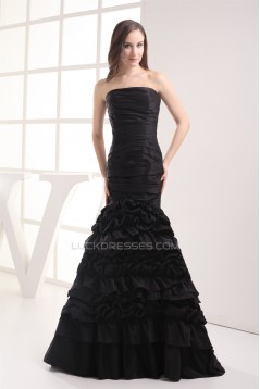Mermaid/Trumpet Sleeveless Strapless Brush Sweep Train Long Black Prom Evening Dresses 02020222