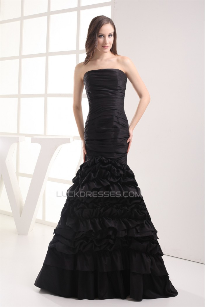 Mermaid/Trumpet Sleeveless Strapless Brush Sweep Train Long Black Prom Evening Dresses 02020222