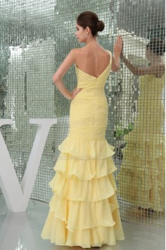 Trumpet/Mermaid One-Shoulder Beading Chiffon Long Yellow Prom/Formal Evening Dresses 02020229