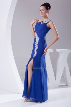 One-Shoulder Sheath/Column Chiffon Long Blue Prom/Formal Evening Dresses 02020234