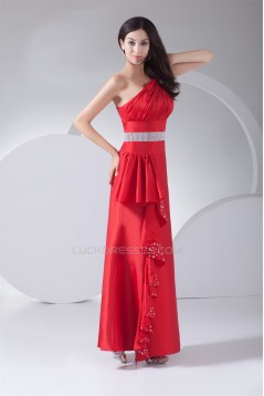 One-Shoulder Taffeta Floor-Length Sheath/Column Long Red Prom/Formal Evening Dresses 02020238