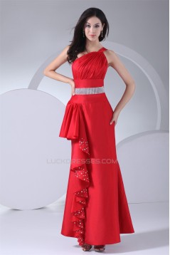 One-Shoulder Taffeta Floor-Length Sheath/Column Long Red Prom/Formal Evening Dresses 02020238