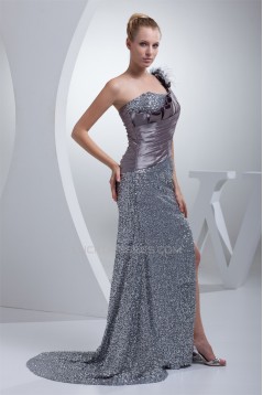 Trumpet/Mermaid Pleats One-Shoulder Sequined Material Prom/Formal Evening Dresses 02020242