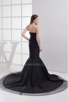 Trumpet/Mermaid Sweetheart Pleats Long Black Prom/Formal Evening Dresses 02020243