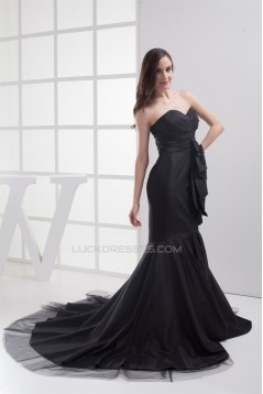 Trumpet/Mermaid Sweetheart Pleats Long Black Prom/Formal Evening Dresses 02020243