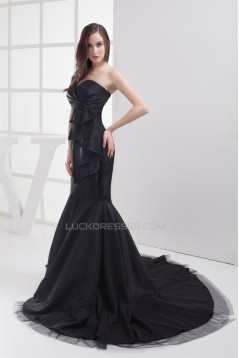 Trumpet/Mermaid Sweetheart Pleats Long Black Prom/Formal Evening Dresses 02020243