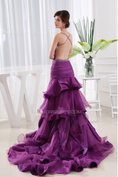 Puddle Train Beading A-Line Straps Satin Prom/Formal Evening Dresses 02020245