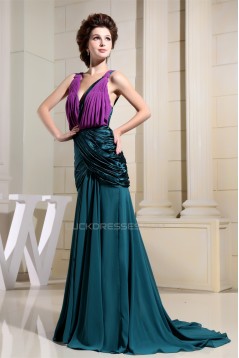 Puddle Train Ruffles Chiffon Silk like Satin Prom/Formal Evening Dresses 02020246