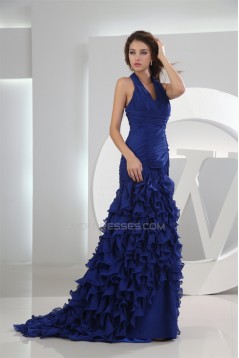 Puddle Train Sleeveless A-Line Chiffon Long Blue Prom/Formal Evening Dresses 02020248