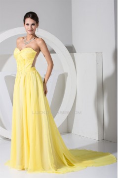 A-Line Ruffles Chiffon Long Yellow Prom/Formal Evening Dresses 02020259