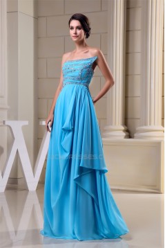 A-Line Strapless Beading Long Blue Floor-Length Prom Evening Formal Dresses 02020265