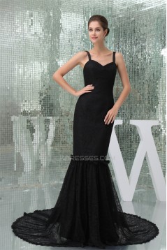 Elegant Trumpet/Mermaid Long Black Lace Brush Sweep Train Prom/Formal Evening Dresses 02020271
