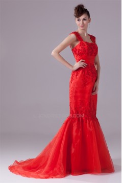 Satin Organza Capped Sleeves Square Mermaid/Trumpet Prom/Formal Evening Dresses 02020274