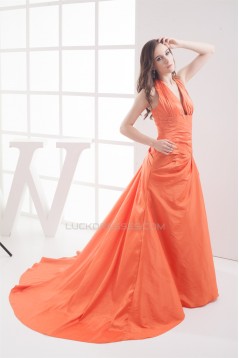 A-Line Halter Pick Ups Court Train Long Prom/Formal Evening Dresses 02020278
