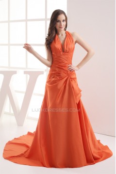 A-Line Halter Pick Ups Court Train Long Prom/Formal Evening Dresses 02020278