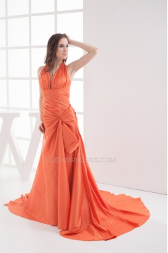 A-Line Halter Pick Ups Court Train Long Prom/Formal Evening Dresses 02020278
