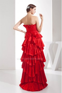 Satin Taffeta Brush Sweep Train Strapless Long Red Prom/Formal Evening Dresses 02020280