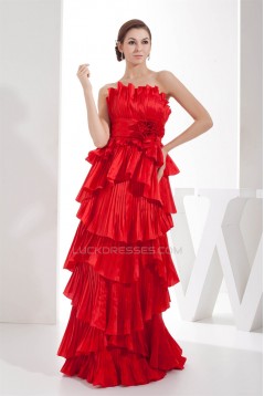 Satin Taffeta Brush Sweep Train Strapless Long Red Prom/Formal Evening Dresses 02020280
