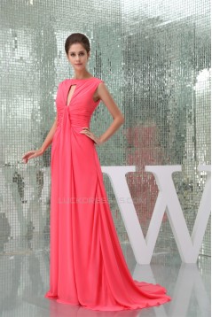 Scoop Chiffon Brush Sweep Train Long Prom/Formal Evening Dresses 02020282