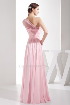 Elegant Sheath/Column Beading Chiffon Long Pink Prom Evening Formal Bridesmaid Dresses 02020284