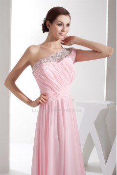 Elegant Sheath/Column Beading Chiffon Long Pink Prom Evening Formal Bridesmaid Dresses 02020284