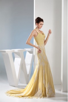 Trumpet/Mermaid Halter Sleeveless Brush Sweep Train Long Prom/Formal Evening Dresses 02020285