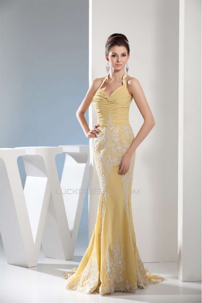 Trumpet/Mermaid Halter Sleeveless Brush Sweep Train Long Prom/Formal Evening Dresses 02020285