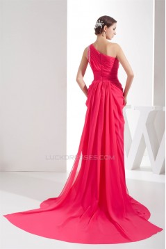 Sheath/Column Chiffon Sleeveless One-Shoulder Long Prom Evening Bridesmaid Dresses 02020291