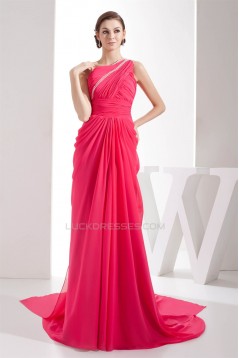 Sheath/Column Chiffon Sleeveless One-Shoulder Long Prom Evening Bridesmaid Dresses 02020291