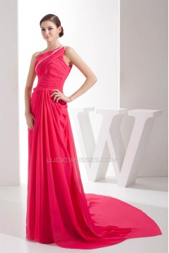 Sheath/Column Chiffon Sleeveless One-Shoulder Long Prom Evening Bridesmaid Dresses 02020291