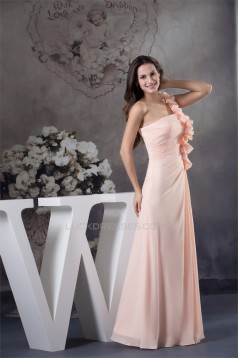 Sheath/Column Handmade Flowers Chiffon One-Shoulder Long Prom/Formal Evening Bridesmaid Dresses 02020297