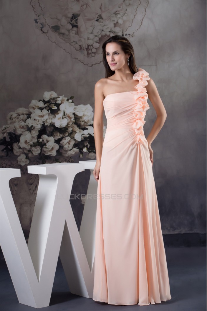 Sheath/Column Handmade Flowers Chiffon One-Shoulder Long Prom/Formal Evening Bridesmaid Dresses 02020297