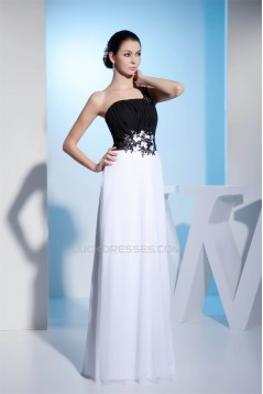 Sheath/Column One-Shoulder Black White Floor-Length Evening Formal Bridesmaid Dresses 02020298