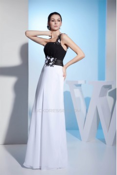 Sheath/Column One-Shoulder Black White Floor-Length Evening Formal Bridesmaid Dresses 02020298
