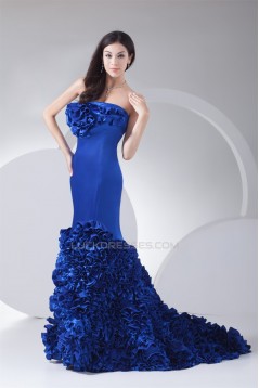Long Blue Strapless Ruffles Prom/Formal Evening Dresses 02020300