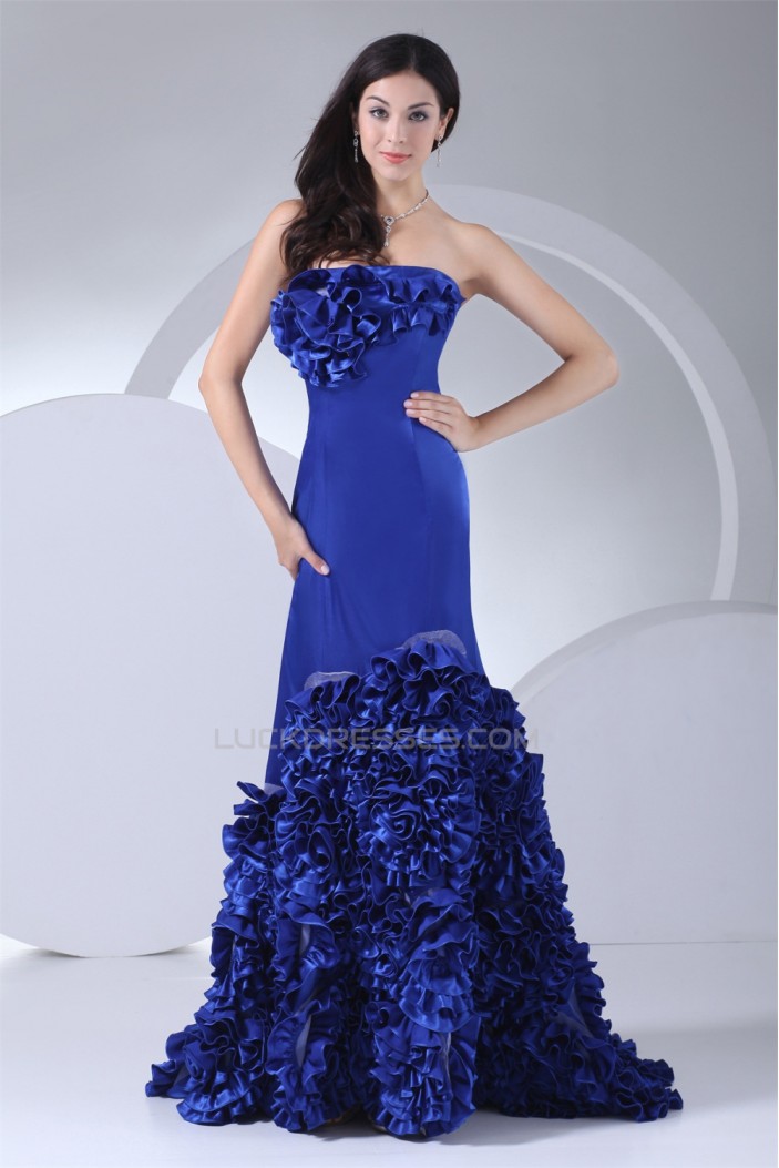 Long Blue Strapless Ruffles Prom/Formal Evening Dresses 02020300